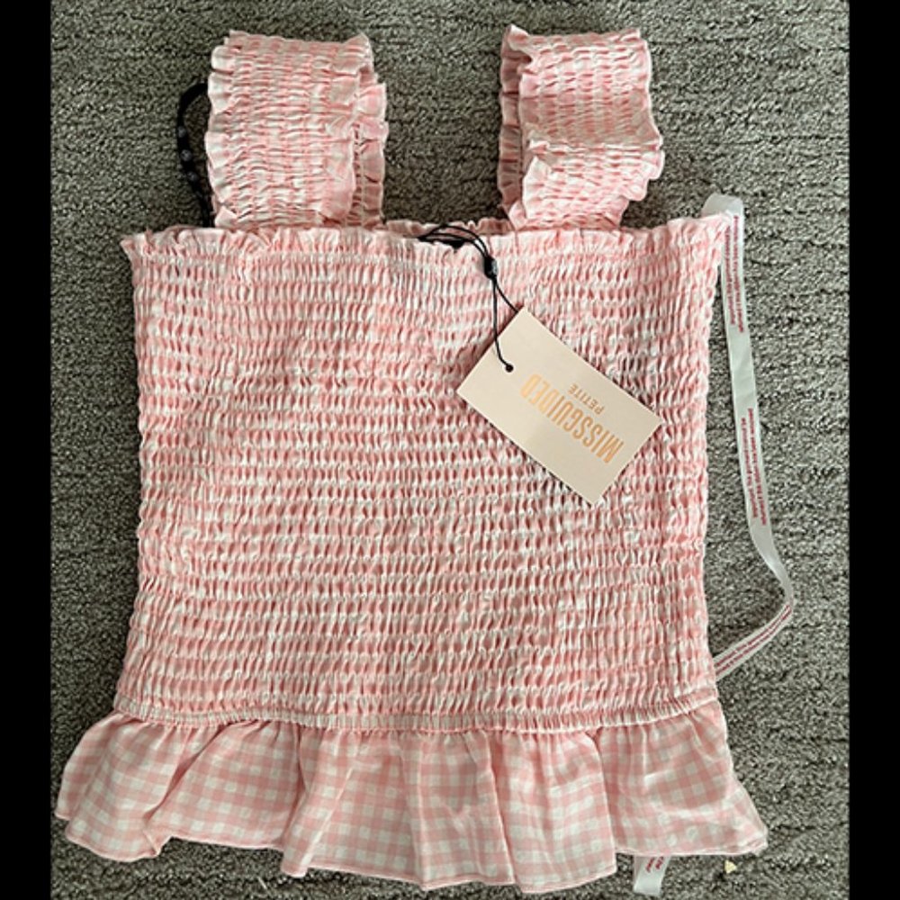 Petite Pink Gingham Shirred Cami Top, Never worn tags still on